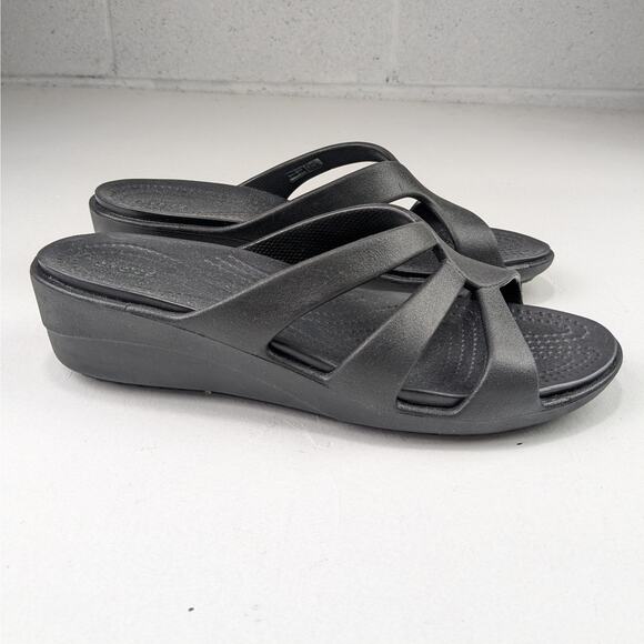 Crocs Women's Black Sanrah Strappy Wedge Sandals - 10 - Picture 1 of 5
